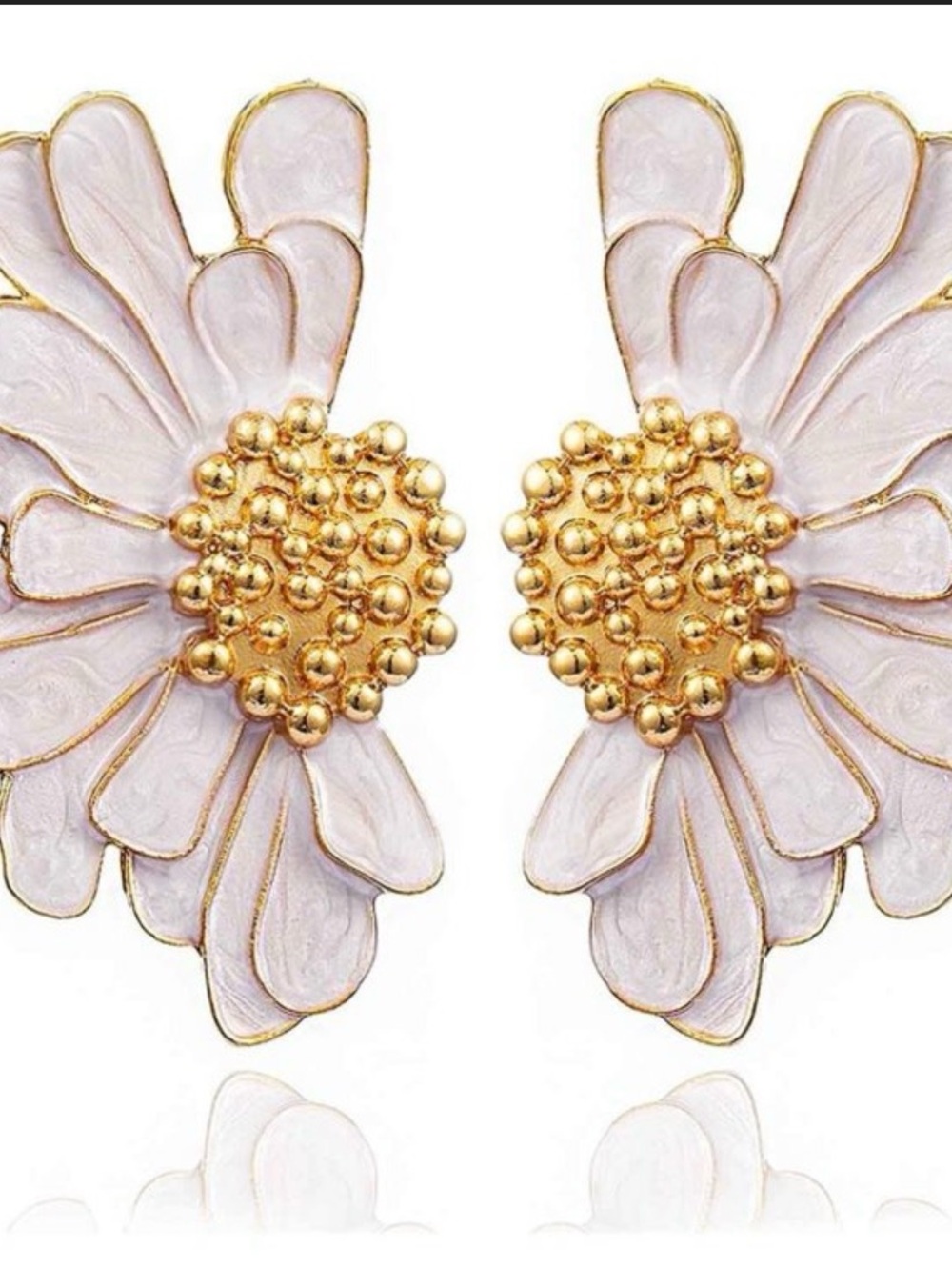 Gold-Center Pale Pink Floral Statement Earrings